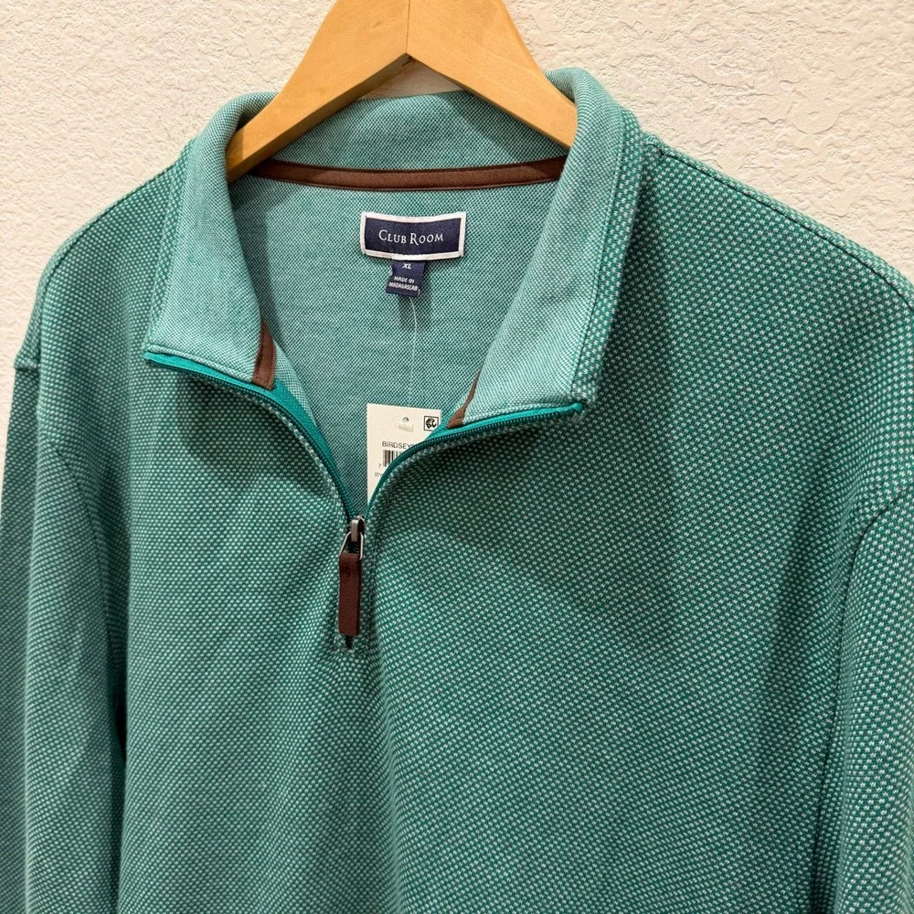 Club Room Mens Birdseye Quarter Zip Pullover Marine Green XL 100132072MN
